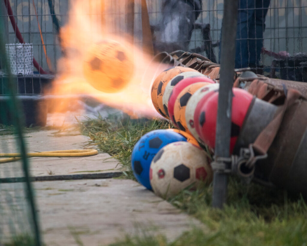Fire,Explosion,With,Carbide,Shooting.,Launching,A,Ball