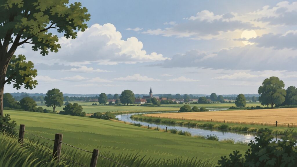 Zachte zon boven stille velden