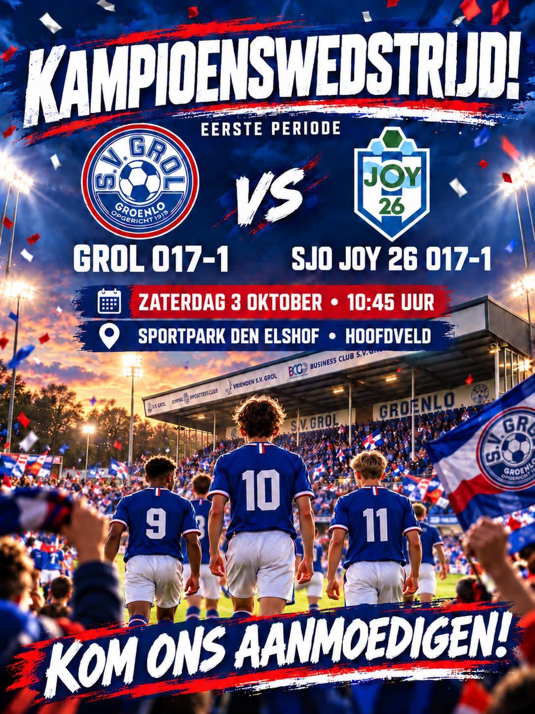 GROENLO — Grol JO17-1 kan zaterdag titel veiligstellen in thuiswedstrijd tegen JOY JO17-1